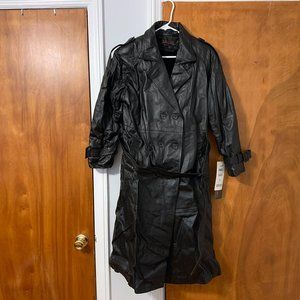 Phase Two Long Black Leather Trench Coat Womens Size S Belted New With Tags
